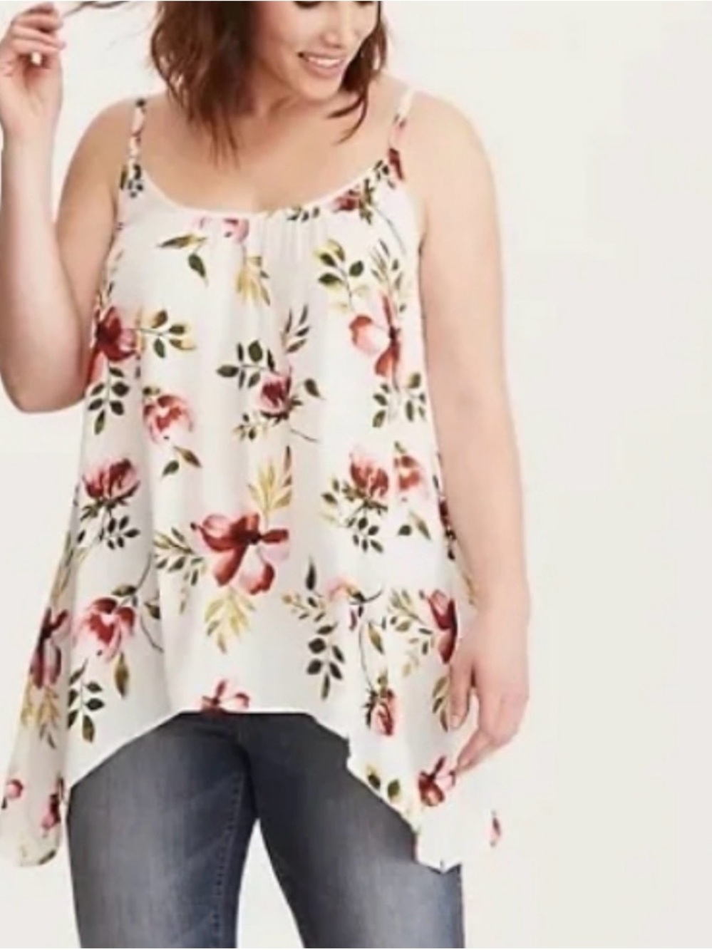 Torrid Floral Georgette Spaghetti-Strap Camisole with Sharkbite Hem